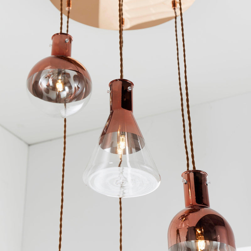 Endon Giamatti Copper & Clear Glass 6 Light Ceiling Pendant-Ceiling Pendant Lights-Endon Lighting-6-Tiffany Lighting Direct