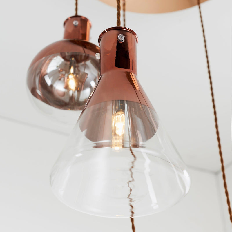 Endon Giamatti Copper & Clear Glass 6 Light Ceiling Pendant-Ceiling Pendant Lights-Endon Lighting-7-Tiffany Lighting Direct