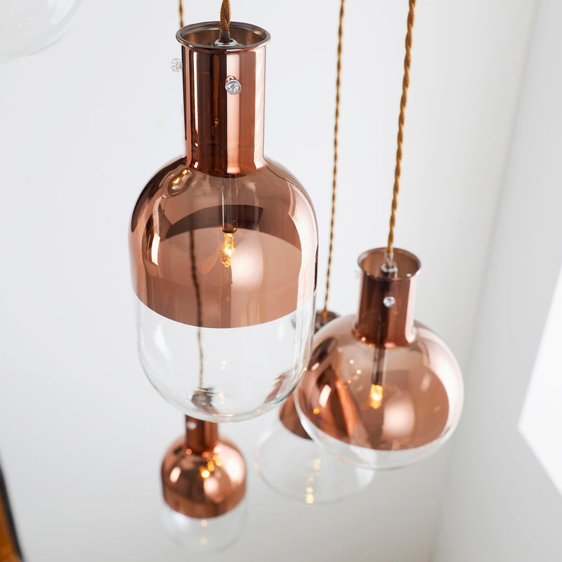 Endon Giamatti Copper & Clear Glass 6 Light Ceiling Pendant-Ceiling Pendant Lights-Endon Lighting-8-Tiffany Lighting Direct