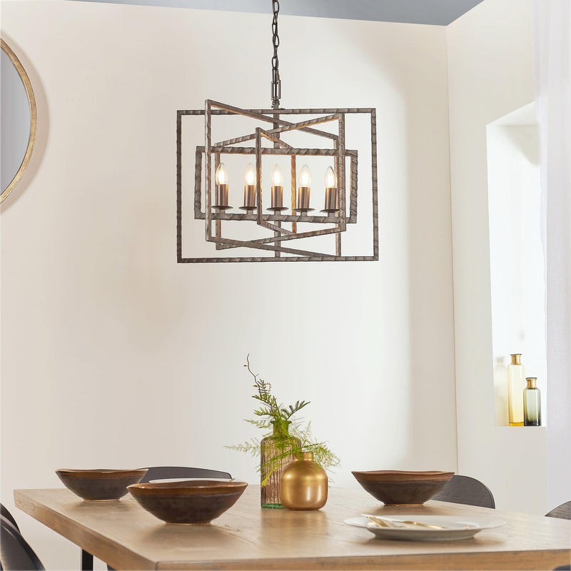 Endon Tibbet 5 Light Hammered Bronze Ceiling Pendant 61017 - above kitchen table