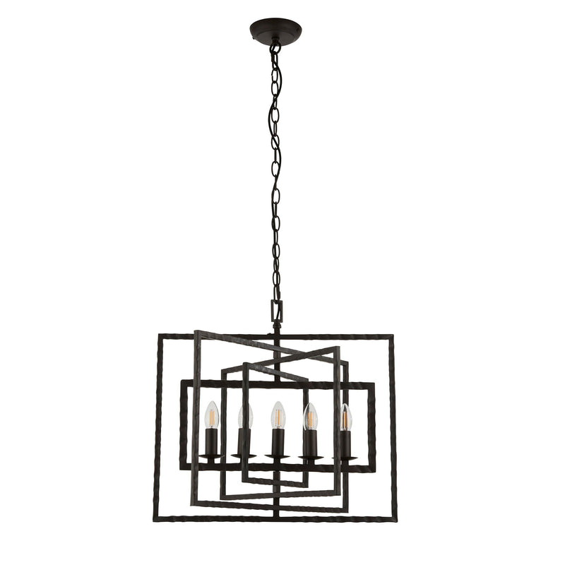 Endon Tibbet 5 Light Hammered Bronze Ceiling Pendant 61017 - unlit