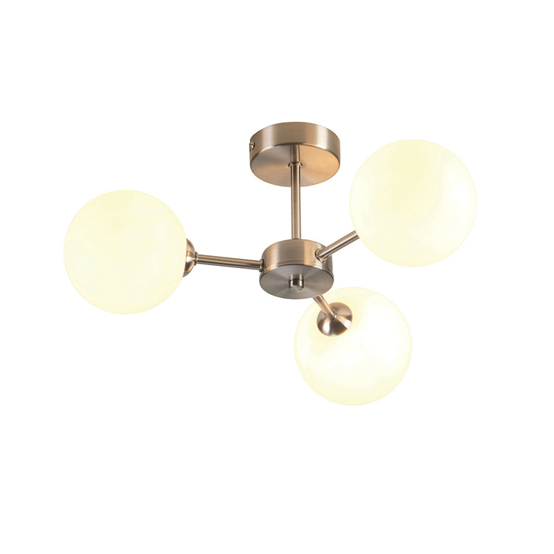 Flaxton 3 Arm Satin Nickel Semi Flush with Opal Glass Shades