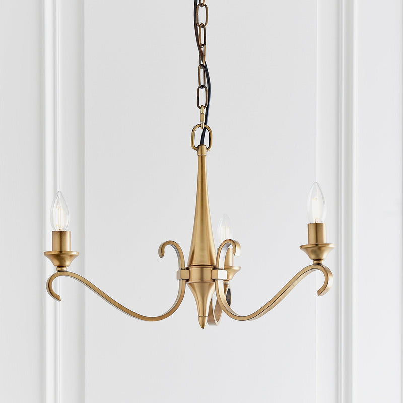 Columbia 3 Antique Brass Chandelier - Feather Glass Shades-Interiors 1900-11-Tiffany Lighting Direct