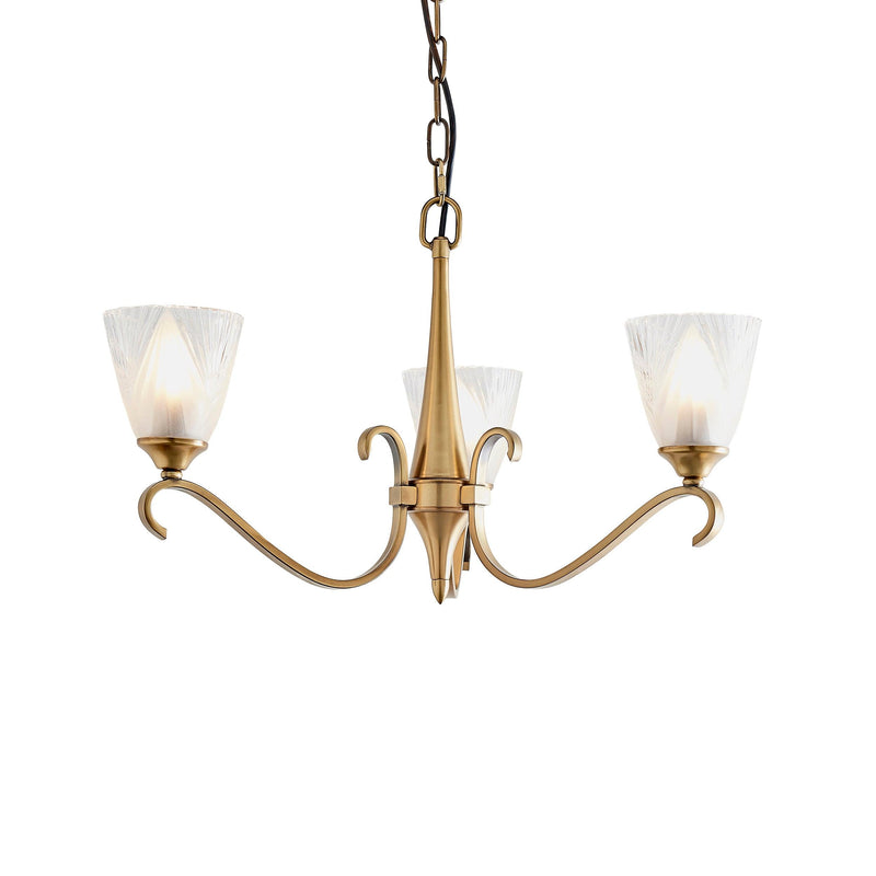 Columbia 3 Antique Brass Chandelier - Feather Glass Shades-Interiors 1900-13-Tiffany Lighting Direct