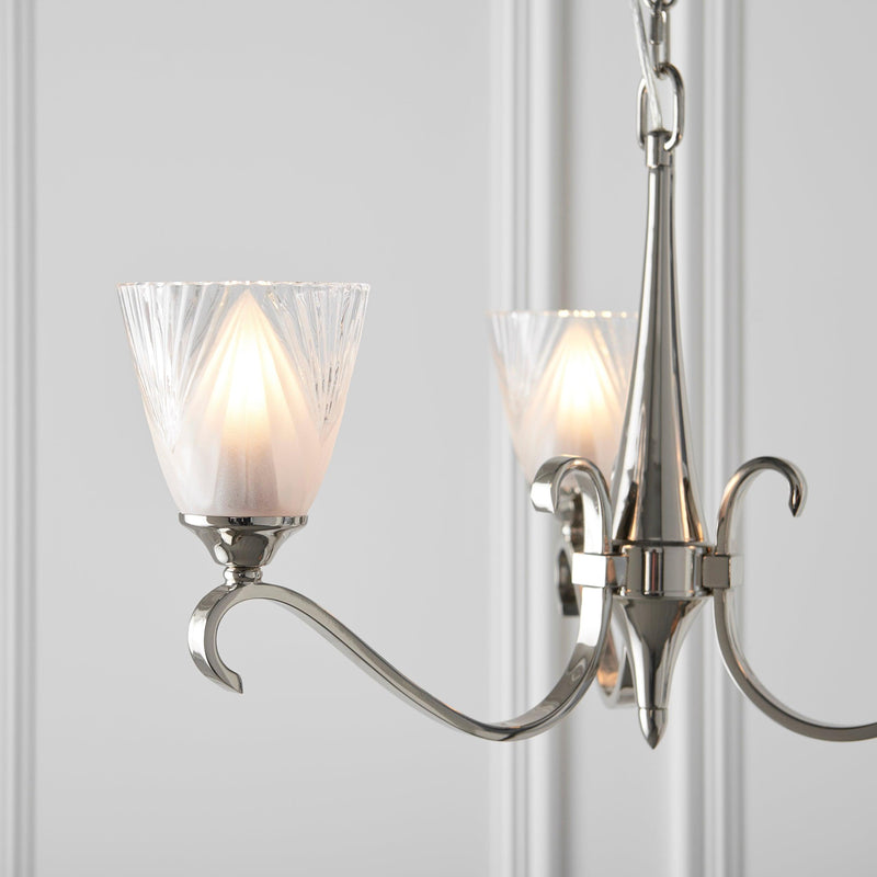 Columbia 3 Light Nickel Chandelier - Feather Glass Shades-Interiors 1900-10-Tiffany Lighting Direct