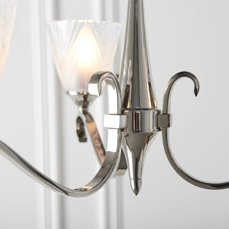 Columbia 3 Light Nickel Chandelier - Feather Glass Shades-Interiors 1900-3-Tiffany Lighting Direct