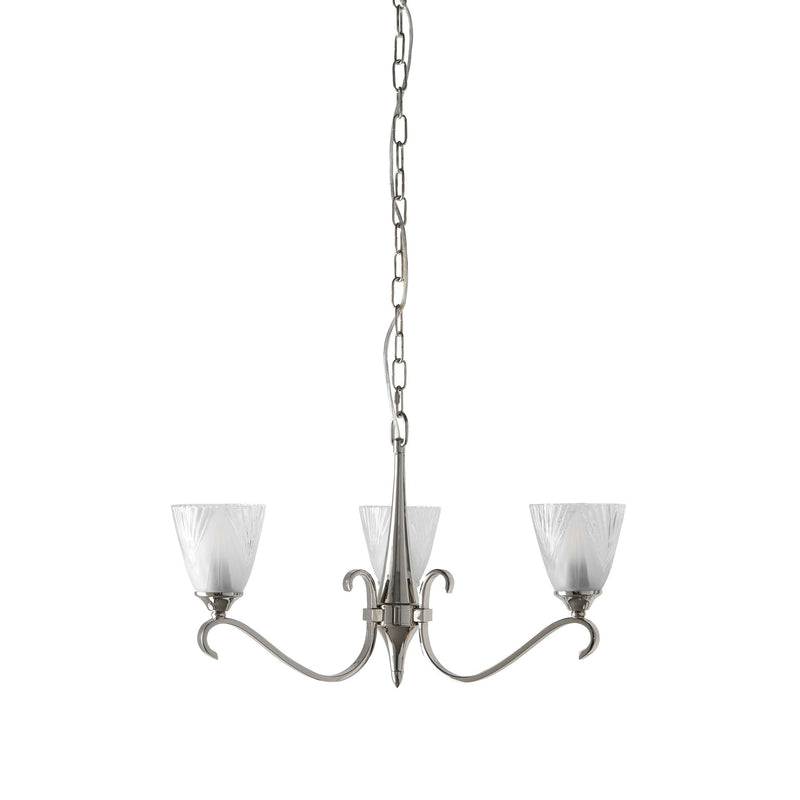 Columbia 3 Light Nickel Chandelier - Feather Glass Shades-Interiors 1900-11-Tiffany Lighting Direct