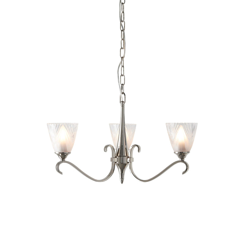 Columbia 3 Light Nickel Chandelier - Feather Glass Shades-Interiors 1900-12-Tiffany Lighting Direct