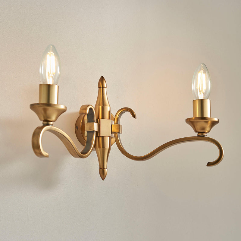 Columbia Brass Twin Wall Light - Cut Glass Shades