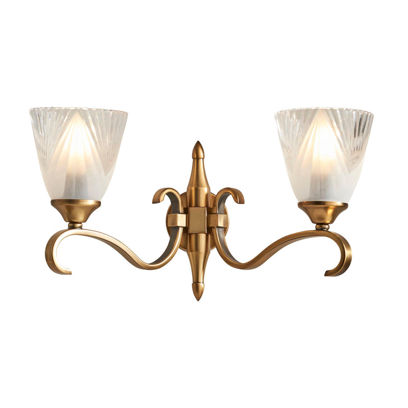 Columbia Brass Twin Wall Light - Cut Glass Shades