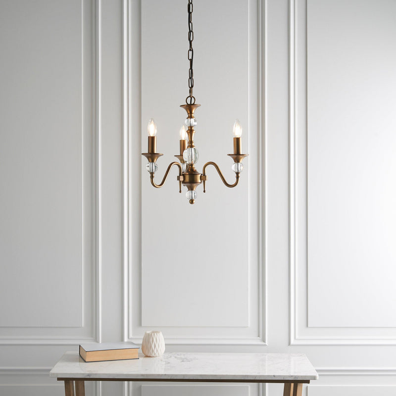 Polina 3 Light Antique Brass Chandelier Interiors 1900-Interiors 1900-12-Tiffany Lighting Direct