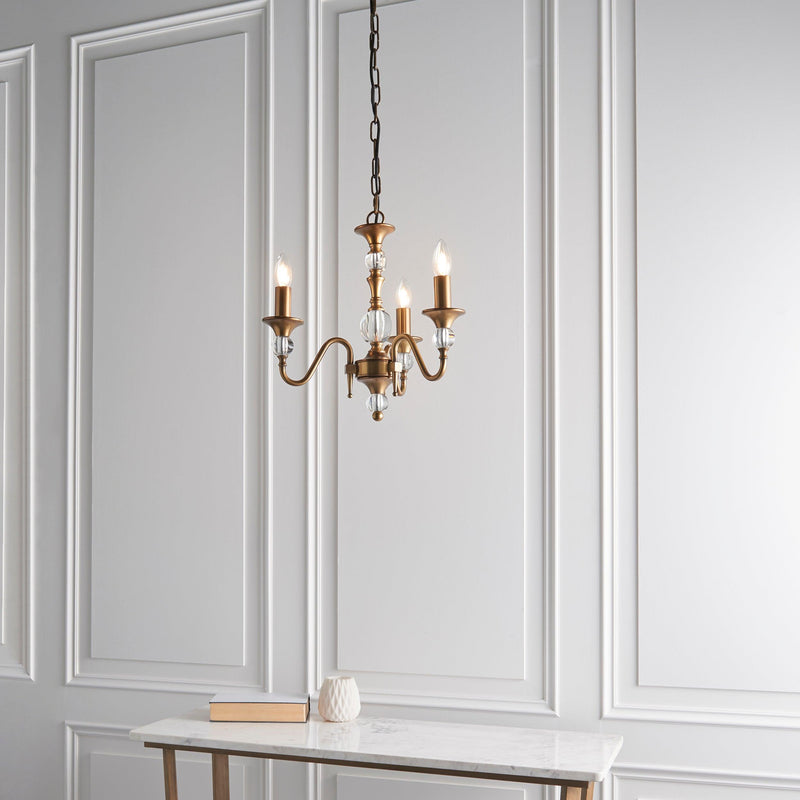 Polina 3 Light Antique Brass Chandelier Interiors 1900-Interiors 1900-2-Tiffany Lighting Direct