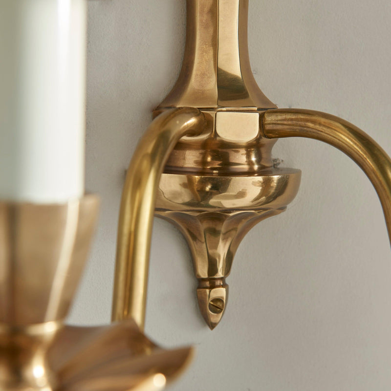 Asquith Solid Brass Double Wall Light With Beige Shade