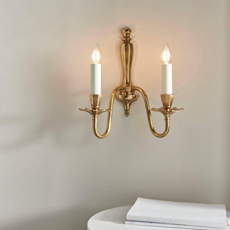 Asquith Solid Brass Double Wall Light With Beige Shade