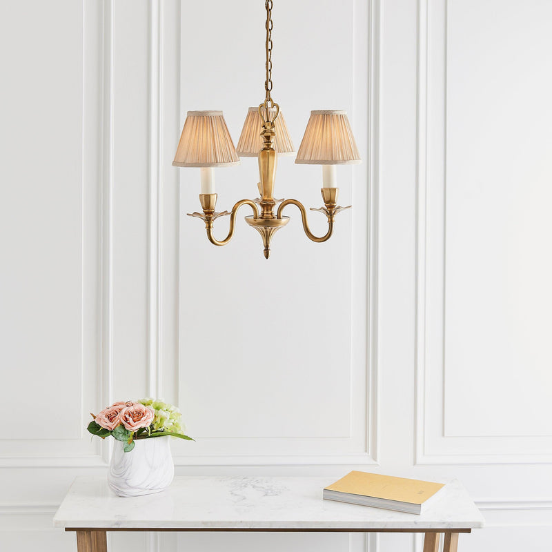 Asquith Solid Brass 3 Light Chandelier With Beige Shades-Interiors 1900-6-Tiffany Lighting Direct