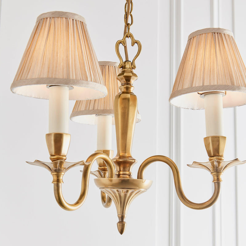 Asquith Solid Brass 3 Light Chandelier With Beige Shades-Interiors 1900-8-Tiffany Lighting Direct