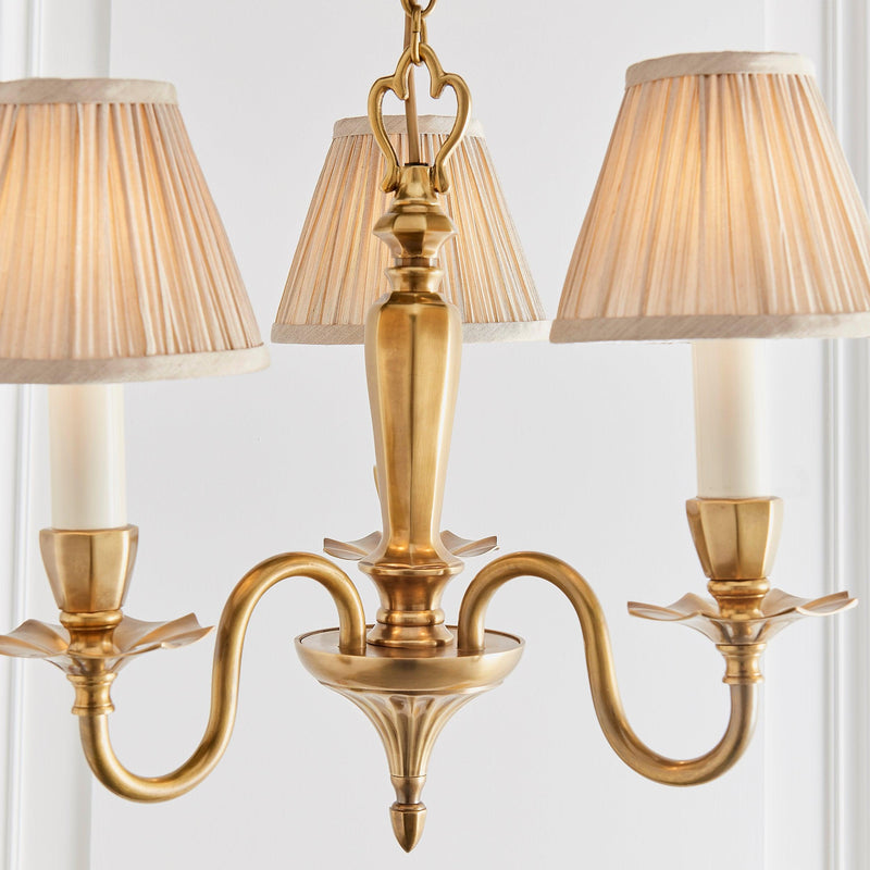 Asquith Solid Brass 3 Light Chandelier With Beige Shades-Interiors 1900-9-Tiffany Lighting Direct