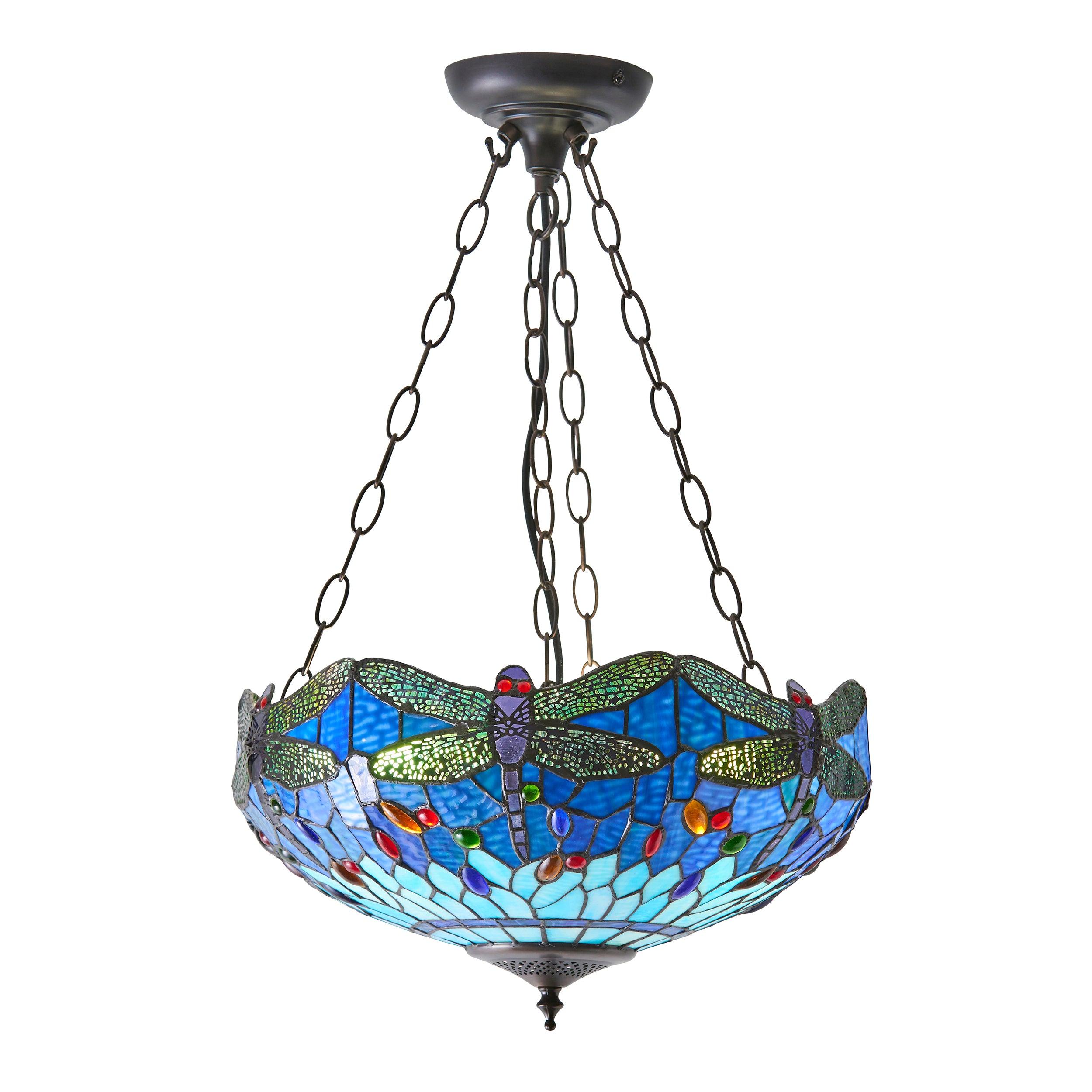 blue dragonfly large tiffany inverted ceiling light kitchen lighting image