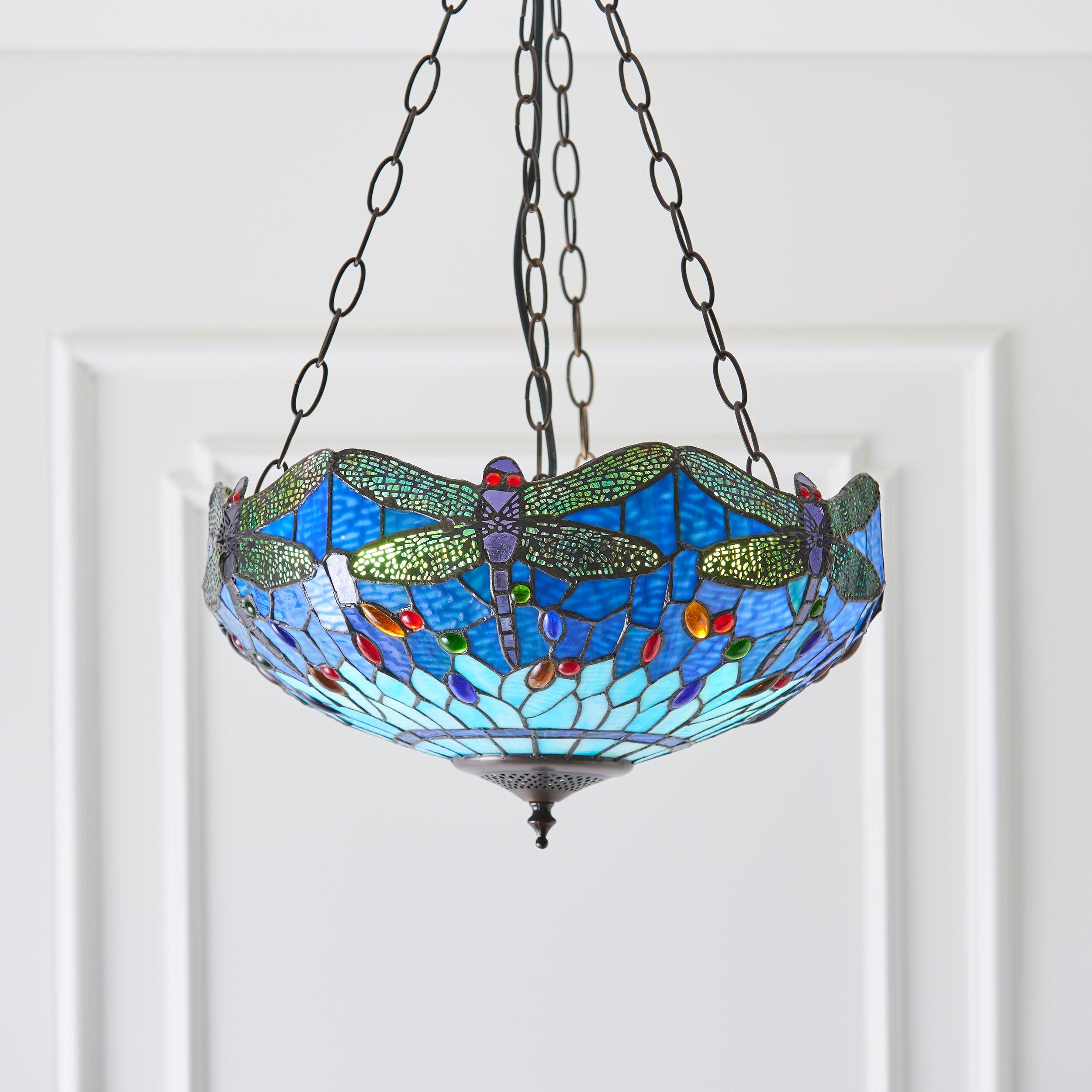 blue dragonfly large tiffany inverted ceiling light close fitting image