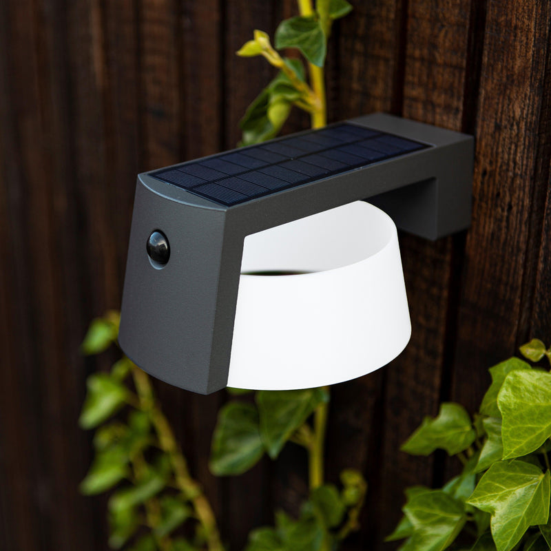 Lutec Moon Solar PIR Outdoor Led Wall Light In Dark Grey