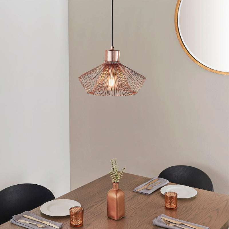 Endon Kimberley 1 Light Copper Ceiling Pendant Light 72813 - Above Kitchen Table