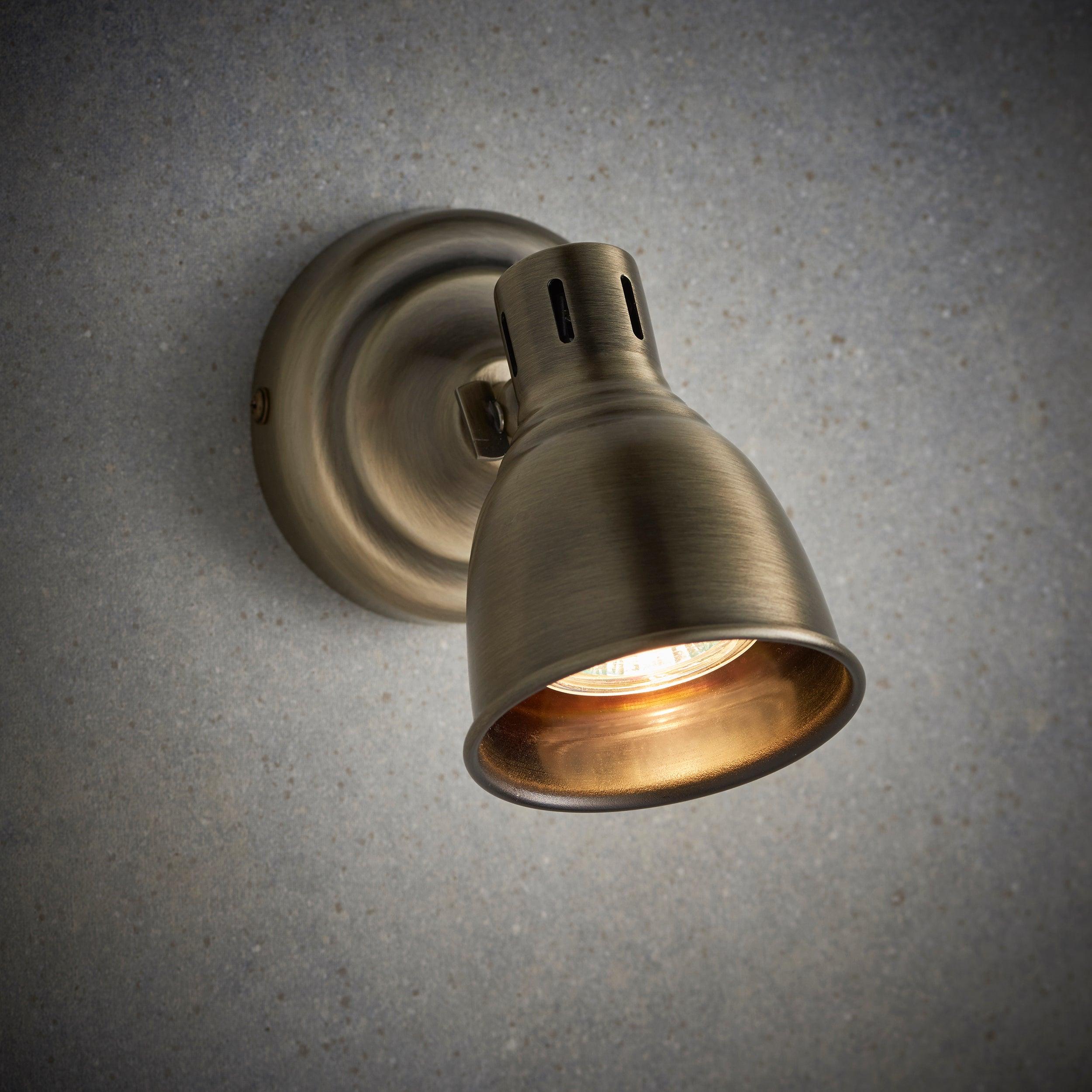 Endon Westbury 1 Light Brass Spotlight 76277 fixed to the wall