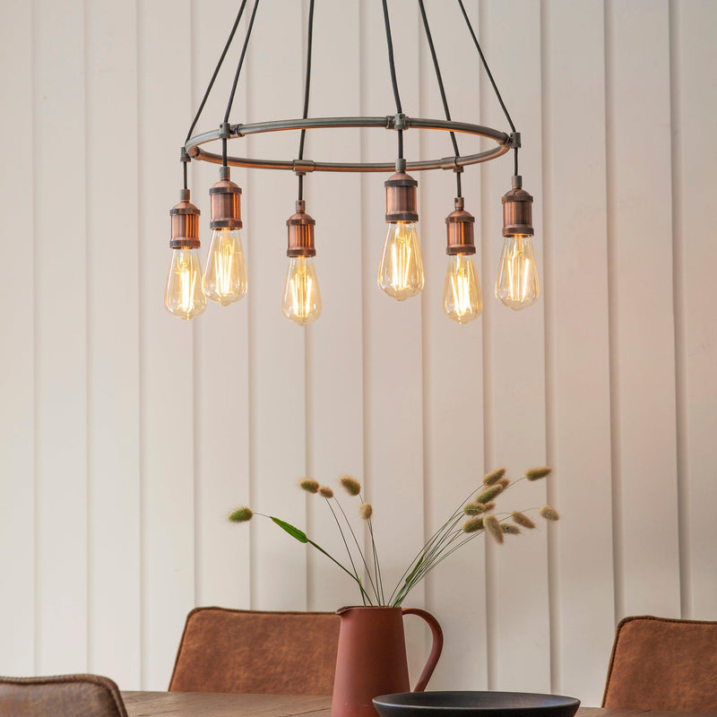 Endon Hal 6 Light Copper Industrial Ceiling Pendant 76337 - Above a Kitchen Table