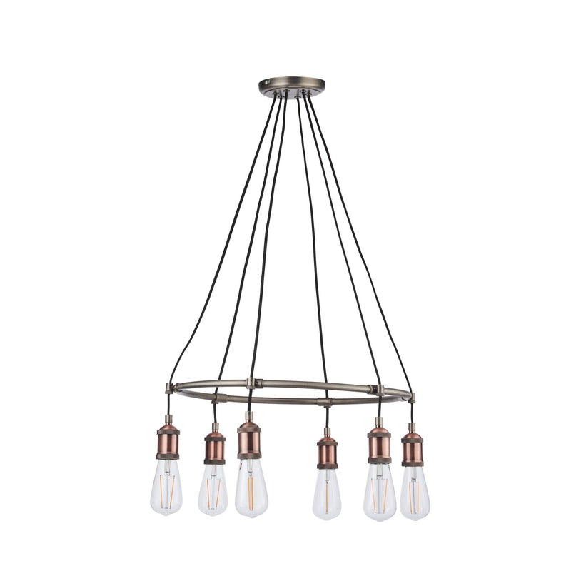 Endon Hal 6 Light Copper Industrial Ceiling Pendant 76337 - unlit