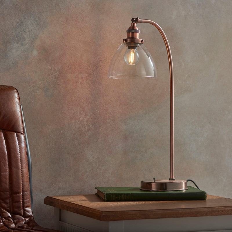 Endon Hansen 1 Light Copper Table Lamp 77861 - sitting on a side table