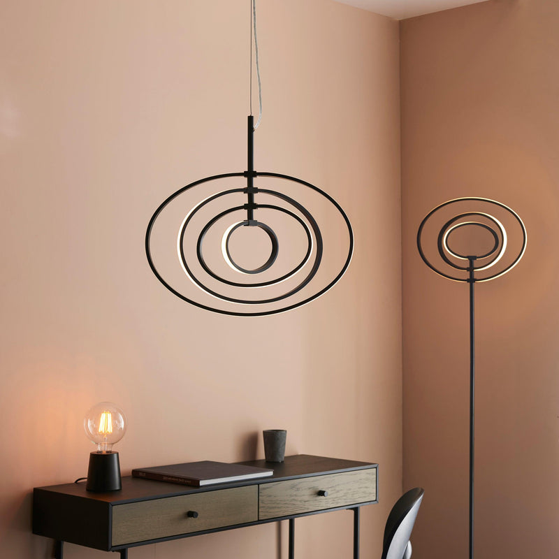 Endon Avali Black & White 1 Light LED Hoop Pendant 80679 - matching floor lamp