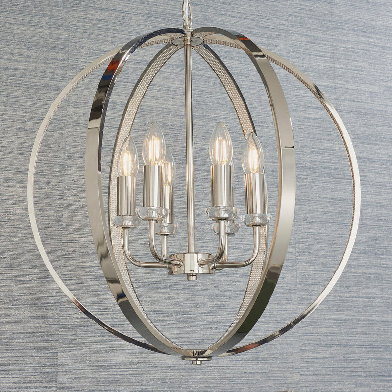 Endon Ritz 6 Light Nickel Ceiling Pendant-Ceiling Pendant Lights-Endon Lighting-5-Tiffany Lighting Direct