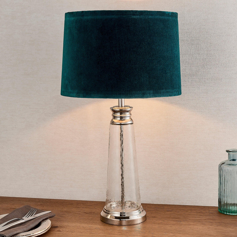 Endon Winslet 1 Light Hammered Glass Table Lamp - Teal Shade-Endon Lighting-Living-Room-Tiffany Lighting Direct-[image-position]