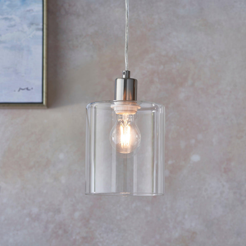 Endon Toledo 1 Light Nickel Ceiling Pendant - Glass Shade-Ceiling Pendant Lights-Endon Lighting-7-Tiffany Lighting Direct