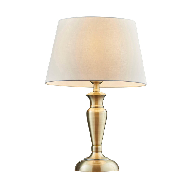 Oslo Medium Brass Finish Table Lamp & Evie Pale Grey Shade-Endon Lighting-Living-Room-Tiffany Lighting Direct-[image-position]