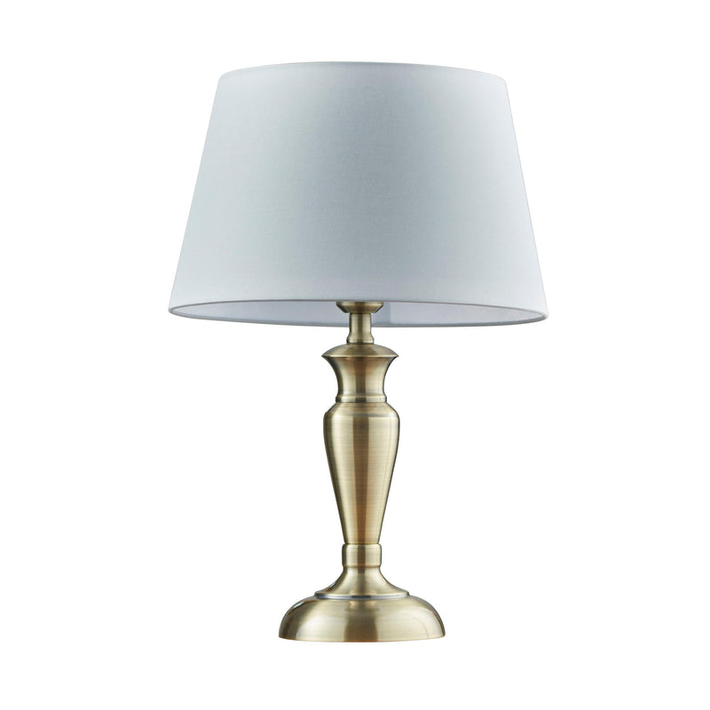 Oslo Medium Brass Finish Table Lamp & Evie Pale Grey Shade-Endon Lighting-Living-Room-Tiffany Lighting Direct-[image-position]