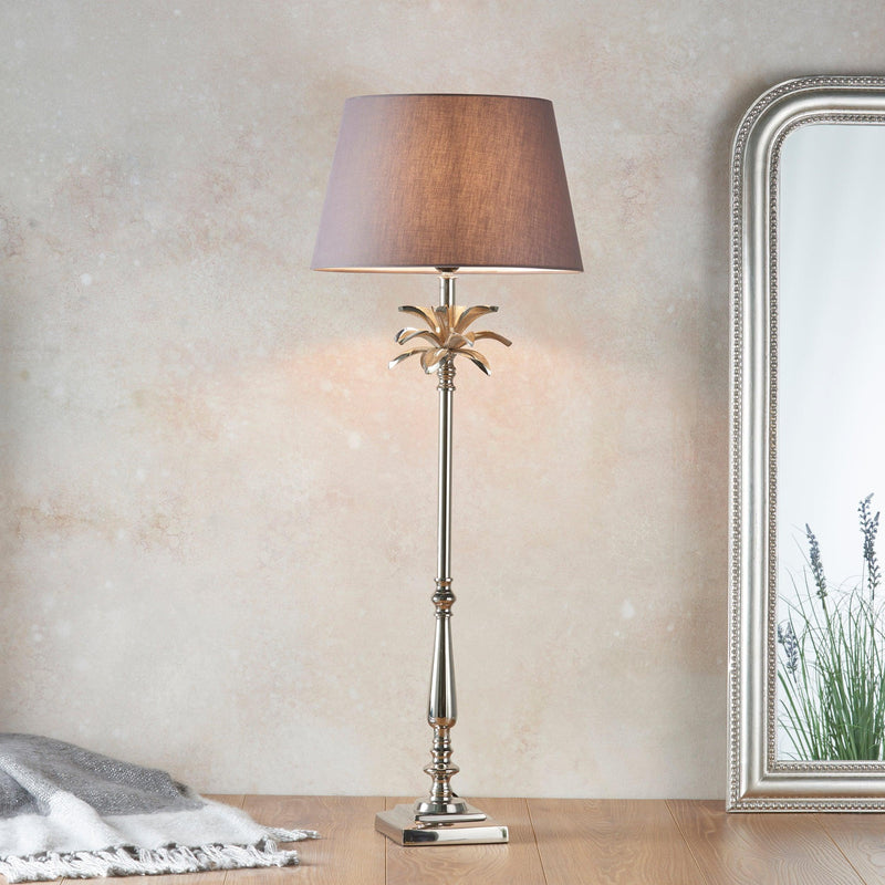 Endon Leaf Polished Nickel Table Lamp With Charcoal Shade-Endon Lighting-Living-Room-Tiffany Lighting Direct-[image-position]