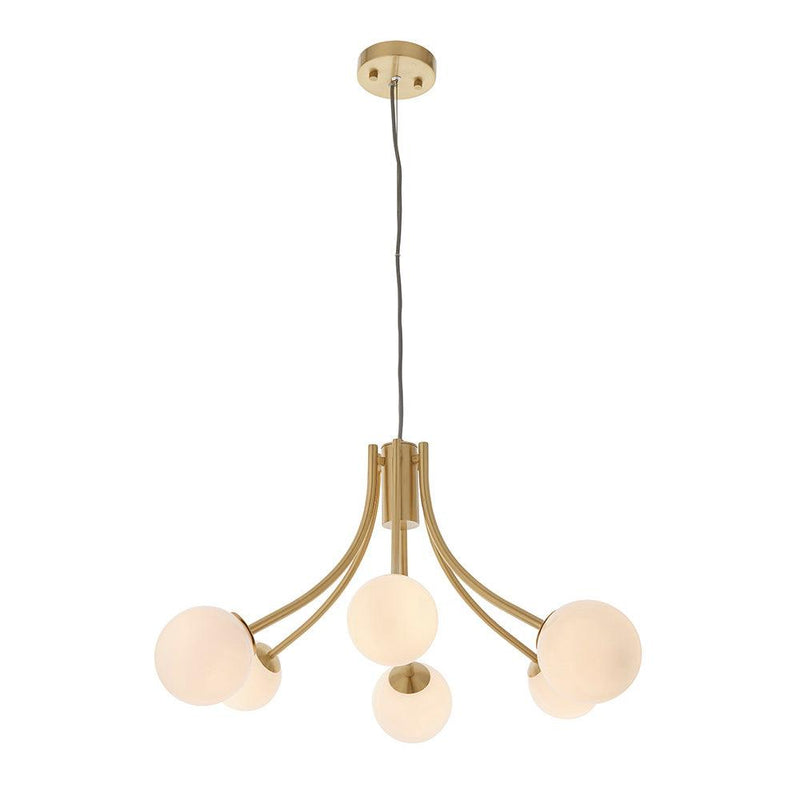 Endon Bloom Gold 6 light Ceiling Pendant Light - Opal Glass-Ceiling Pendant Lights-Endon Lighting-6-Tiffany Lighting Direct