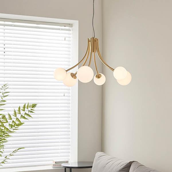 Endon Bloom Gold 6 light Ceiling Pendant Light - Opal Glass-Ceiling Pendant Lights-Endon Lighting-8-Tiffany Lighting Direct