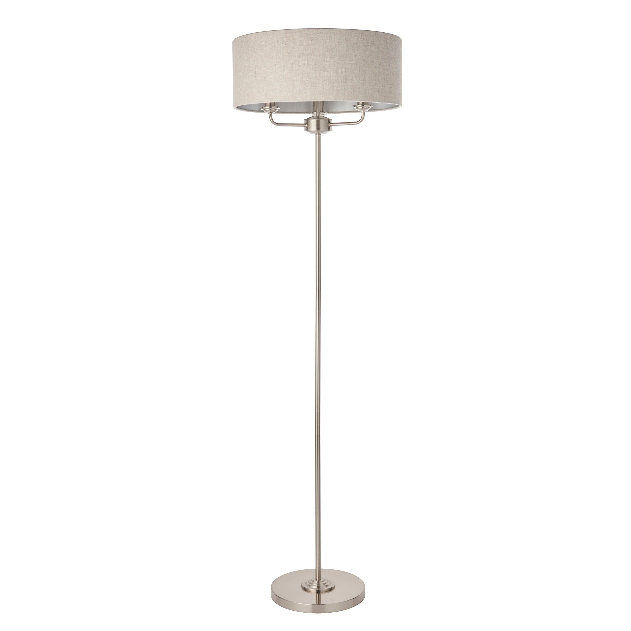 highclere brushed chrome floor lamp linen shade by Endon Lighting Kitchen Lights CLose Up