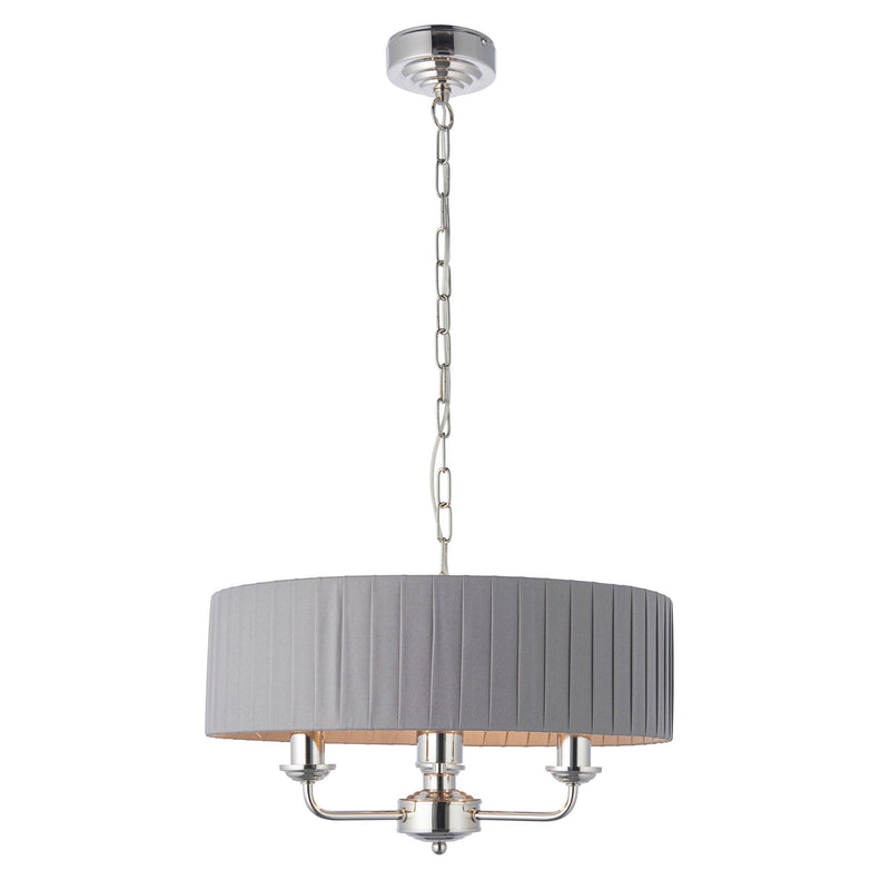 Highclere Nickel 3 Light Pendant With Charcoal Pleated Shade-Ceiling Pendant Lights-Endon Lighting-10-Tiffany Lighting Direct