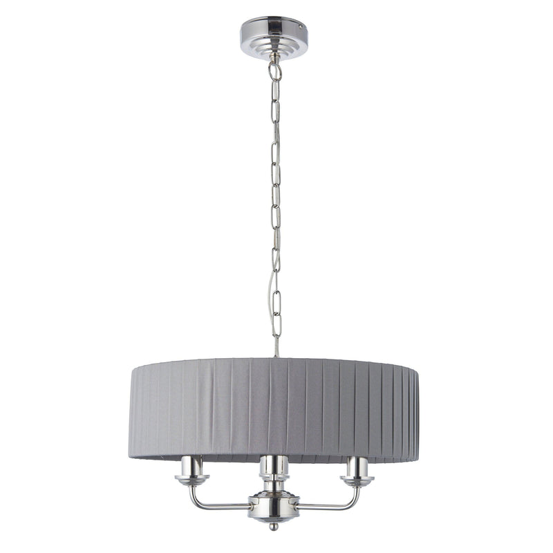 Highclere Nickel 3 Light Pendant With Charcoal Pleated Shade-Ceiling Pendant Lights-Endon Lighting-11-Tiffany Lighting Direct