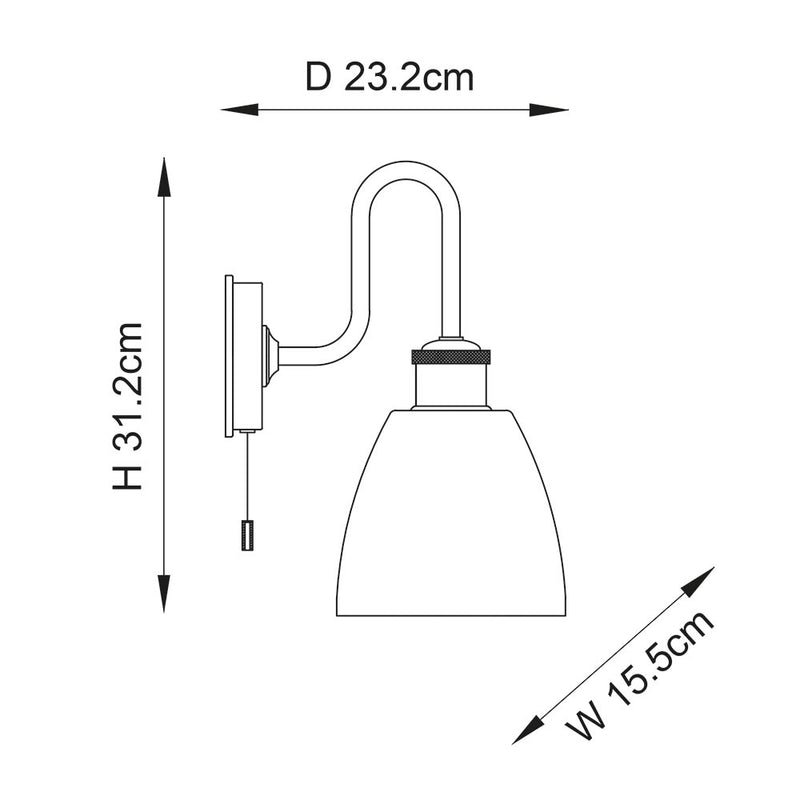 Piper Chrome Bathroom Wall Light With Opal Glass Shade