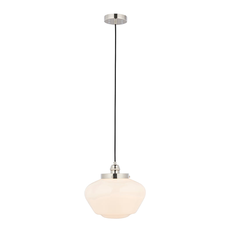 Camberley Pendant School House Chrome Pendant With Opal Glass