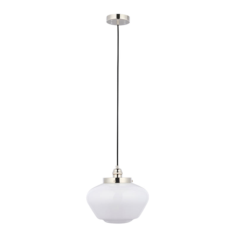 Camberley Pendant School House Chrome Pendant With Opal Glass