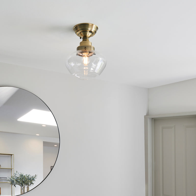 Camberley Brass School House Semi Flush Ceiling Light