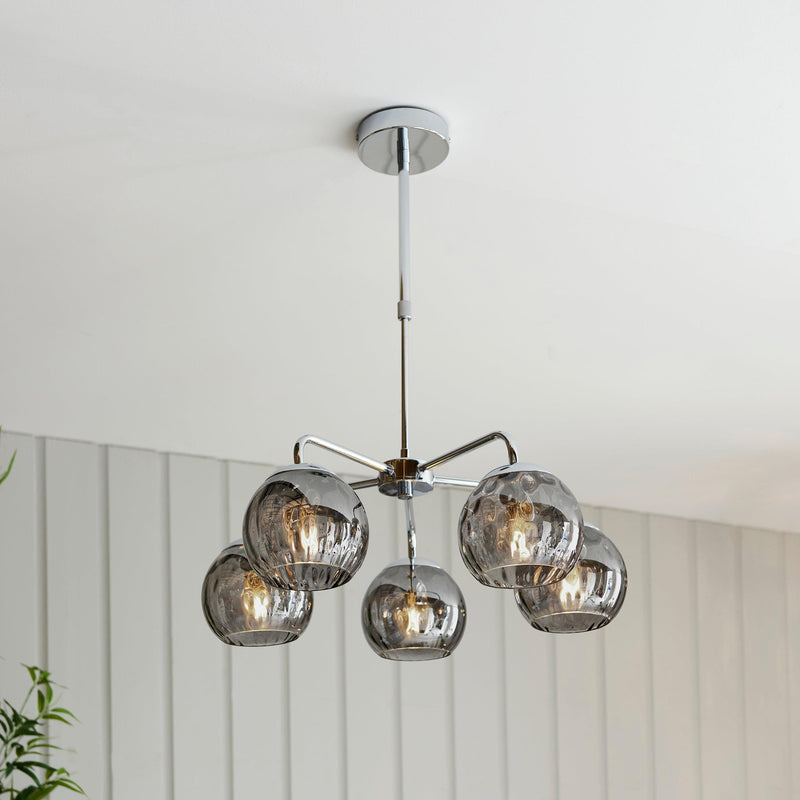 Endon Dimple 5 Light Polished Chrome Ceiling Pendant-Ceiling Pendant Lights-Endon Lighting-8-Tiffany Lighting Direct