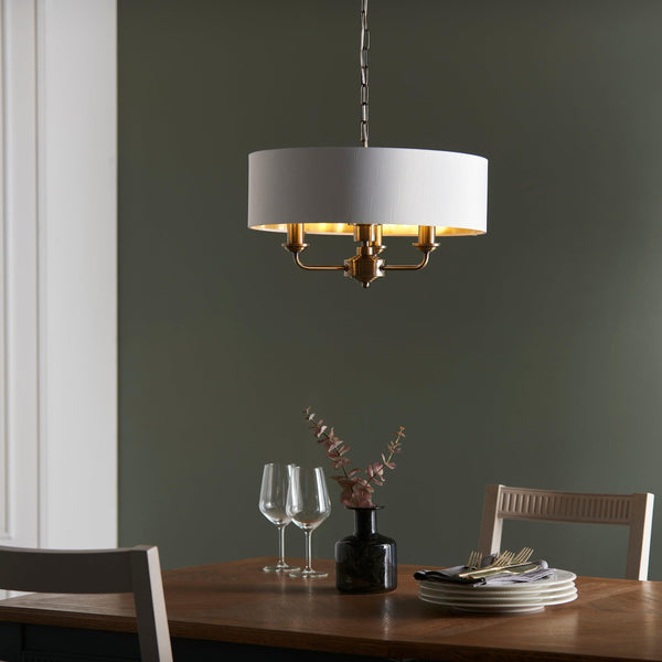 Endon Highclere 3 Light Antique Brass Ceiling Pendant-Ceiling Pendant Lights-Endon Lighting-1-Tiffany Lighting Direct