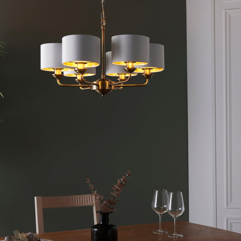 Endon Highclere 6 Arm Antique Brass Finish Chandelier-Ceiling Pendant Lights-Endon Lighting-2-Tiffany Lighting Direct