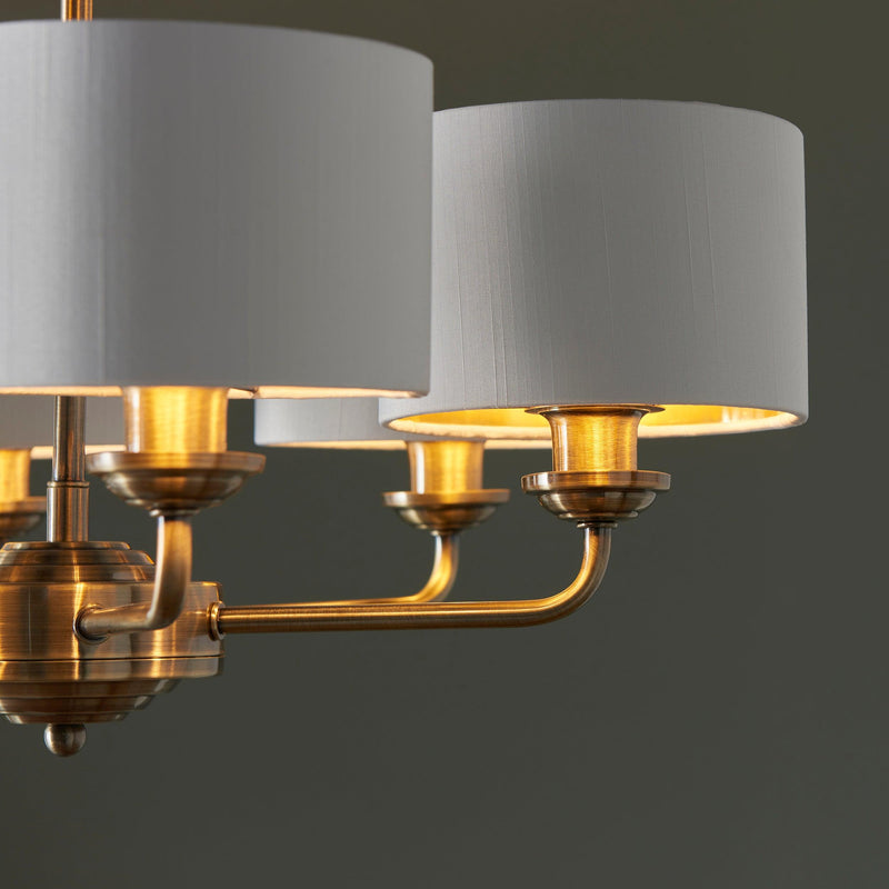 Endon Highclere 6 Arm Antique Brass Finish Chandelier-Ceiling Pendant Lights-Endon Lighting-10-Tiffany Lighting Direct