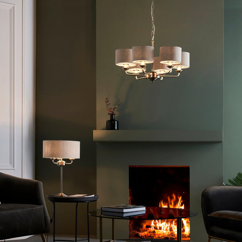 Endon Highclere 6 Arm Brushed Chrome Chandelier-Ceiling Pendant Lights-Endon Lighting-8-Tiffany Lighting Direct